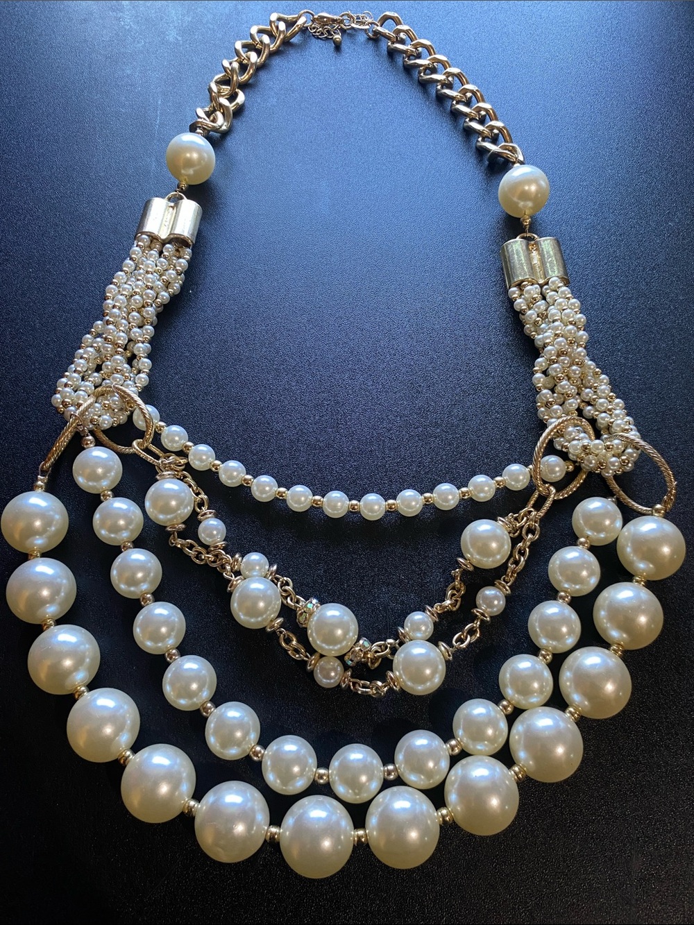 Vintage Gold-Tone Ivory Multi-Strand Pearl Statement Necklace